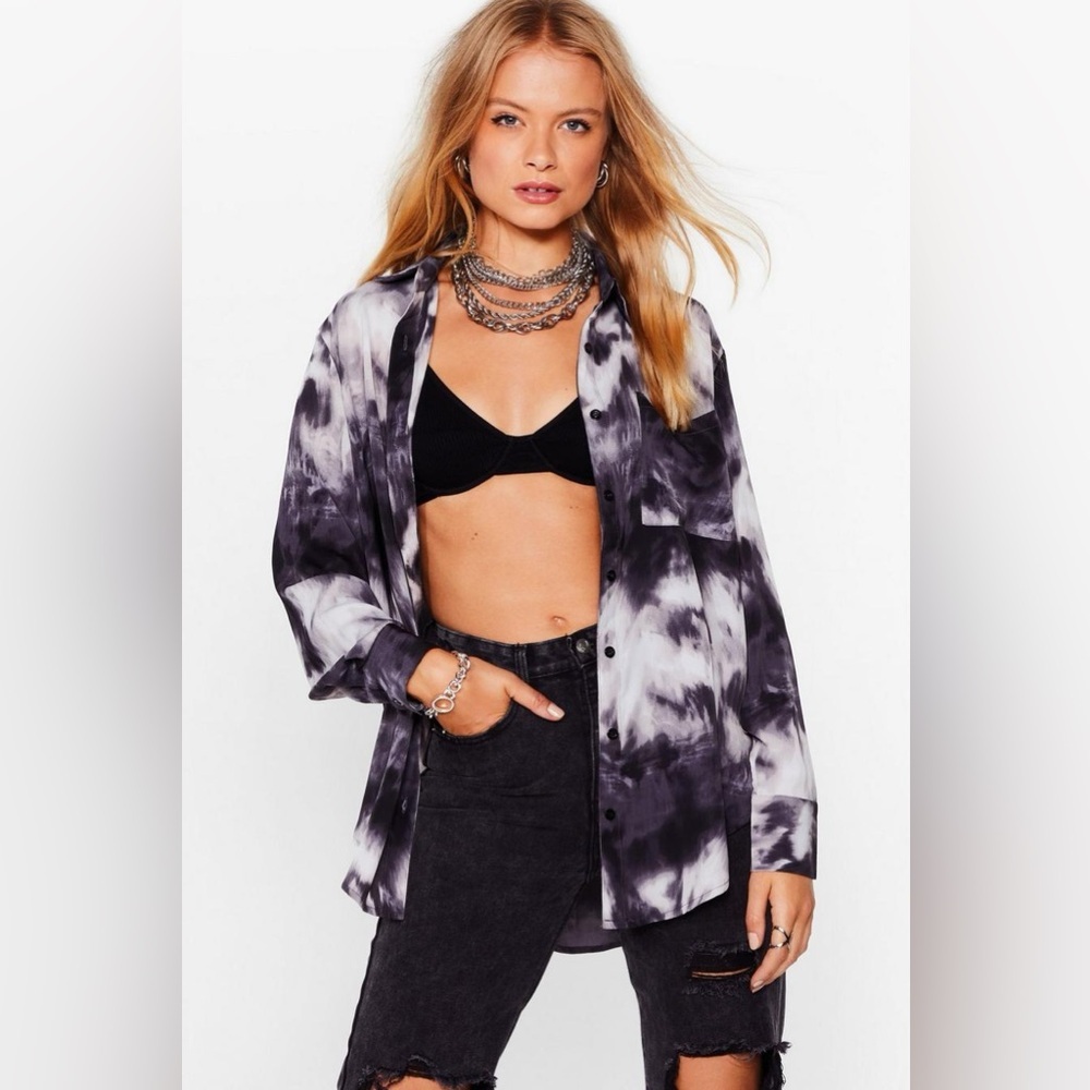 Nasty Gal tie dye satin button down shirt